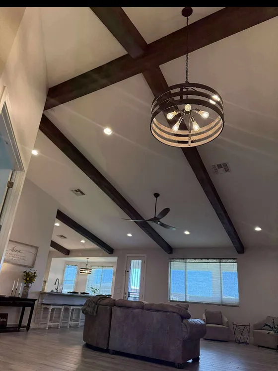 Crossed beams rise above the great room